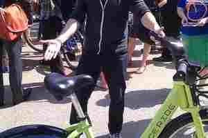 Foursquare co-founder Dennis Crowley, ahem, "checks in" with the new bikes.